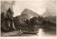 Black and white engraving on paper depicting Lake Pepin. Made by Jacob C. Ward c.1840.