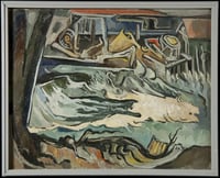 Upper Lakes Dam and Spillway, oil-on-canvas painting by Elof Wedin, 1967.