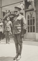 Black and white photograph of Motor Corps officer, Chet Walker, nicknamed the Army, during a recruiting tour in Red Wing, Minnesota, 1918.