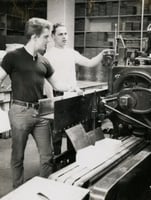 Black and white photograph of two West Publishing Company employees, c.1967.