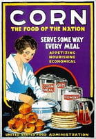 Color image of a poster encouraging women to replace wheat products with corn, c.1917.