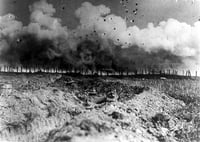 Black and white photograph of mock warfare at the Officers’ Training Camp, Fort Snelling, 1917.