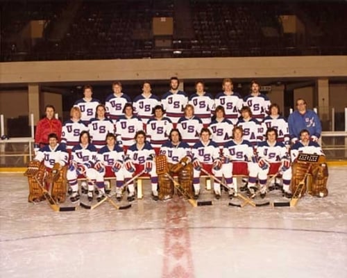 Color image of the he 1980 United States Olympic Hockey Team, 1980.