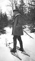 Black and white photograph of Edward Foote Waite on snowshoes, c.1945.