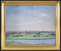 Painting of a farm landscape by Herbjorn Gausta