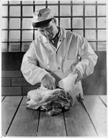 A meat processor at the Hormel Company