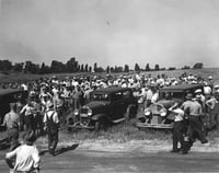 Police, strikers, and workers at Dunning Field.