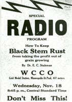 Advertisement for a radio broadcast on WCCO hosted by E. C. Stakman in 1925—an example of public education about barberry eradication.