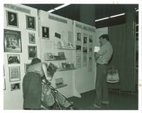 Black and white photograph of JCRC/ADL display at the Minnesota State Fair, c.1986.