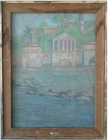 Color image of unknown title, reverse (Italian scene), oil-on-canvas painting by Elsa Jemne, undated.