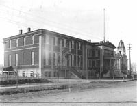Black and white photograph of Turner Hall, 1895, site (outdoors) of the July 15, 1917, anti-draft rally.
