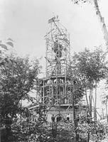 Black and white photograph showing the construction of the Hermann Monument, New Ulm, ca. 1888–1897.