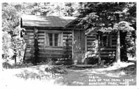 A cabin at the End of the Trail Lodge, south of Saganaga Lake, ca. 1950.