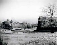 Black and white photograph of Rondo Avenue from the Josiah B. Cheney residence (604 Rondo Avenue), ca. 1900.