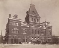 Black and white photograph of the first St. Paul Union Depot (destroyed by fire 1915),1887.