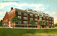 Colorized postcard of the Duluth Armory, c.1920.