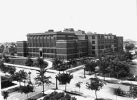 Black and white photograph of the high school in Virginia, Minnesota, ca. 1920.