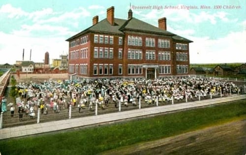Colorized postcard of Roosevelt High School, ca. 1910.