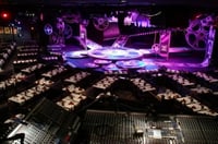 Color digital print of the main sound and lighting systems of Chanhassen Dinner Theatres' main stage. By Mike Paul, Act One, Too Photography.