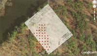 Google map of the Cadotte Post site with overlay of Douglas Birk’s 1972 sketch and an approximation of the location of the survey grid.