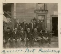 Black and white photograph showing the negotiating of the purchase of Minneopa State Park, October 13, 1905.