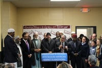 Color image of a Minnesotans in solidarity with Muslim Americans against Islamophobia event, 2015.