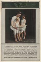 advertising image of father and children wearing Munsingwear long underwear
