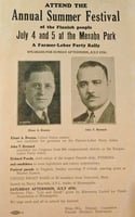 Color scan of a flyer advertising a Farmer-Labor Party rally held at Mesaba Park on July 5, 1936.
