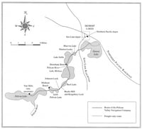 map indicating lakes of the Pelican River and transit routes
