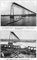 Black and white photoprint of High bridge after tornado August 20, 1904.