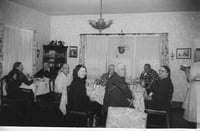 Black and white photograph of the Stickney Inn and Store dining room, ca. 1960.