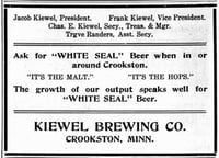 Advertisement in Both Sides newspaper for White Seal Beer from Kiewel Brewing Company, November 12, 1914.