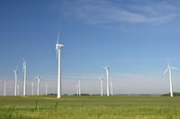 Color image of Wind turbines near Chandler in Murray County, 2014.