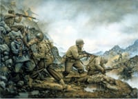 “The Red Bull in the Winter Line,” painted by by Donna Neary, c.1988.