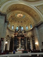 Color image of the altar and baldachin (decorative canopy) inside the St. Paul Cathedral. Photographed by Paul Nelson on July 10, 2014.