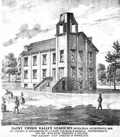 lithograph of school and schoolchildren playing outside