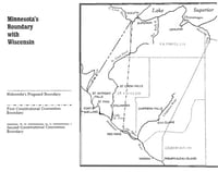 Map showing three Minnesota–Wisconsin boundaries proposed during the late 1840s. Created by Alan Ominsky and reproduced in Lass, William E., Minnesota's Separation from Wisconsin, Minnesota History 50 (Winter 1987): 311.