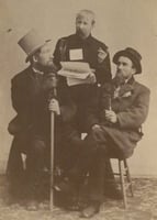 Black and white photograph of Solomon Comstock, James H. Sharp, and S. G. Roberts, 1880.