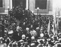 Black and white photograph of Funeral of Rabbi Samuel Deinard, Temple Israel, Minneapolis, October 16, 1921.