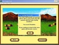 Screenshot of hunting in the Oregon Trail computer game, ca. 1996.