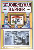 Cover of the March 18 1918 edition (vol. XIV, no. 2) of the <em>Journeyman Barber</em>, the national newsletter of the Journeymen Barbers International Union (JBIU).