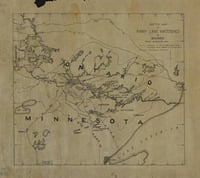 Hand-drawn 1920s map of the Rainy Lake watershed in both Minnesota and Ontario, possibly drawn by Ernest Oberholtzer, showing the 14,500 square miles that would have been effected by Edward Backus’ proposed dams. Used with the permission of the Oberholtzer Foundation.
