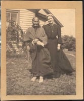 Black and white photograph of Sarah Good Thunder and Evangeline Whipple, ca. 1905.