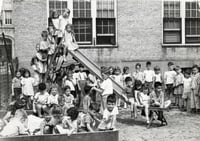 Black and white photograph of the playground at the Jewish Educational Center in St. Paul, 1946.