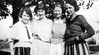 Black and white photograph of Ethel Ray (later Ethel Ray Nance far right) with Myrtle Hultberg, Mabel Jackson, and an unknown individual, ca. 1922.