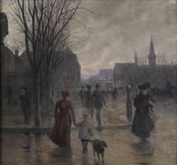 Color image of Rainy Evening on Hennepin Avenue, c.1902, Oil on canvas painting by Robert Koehler.