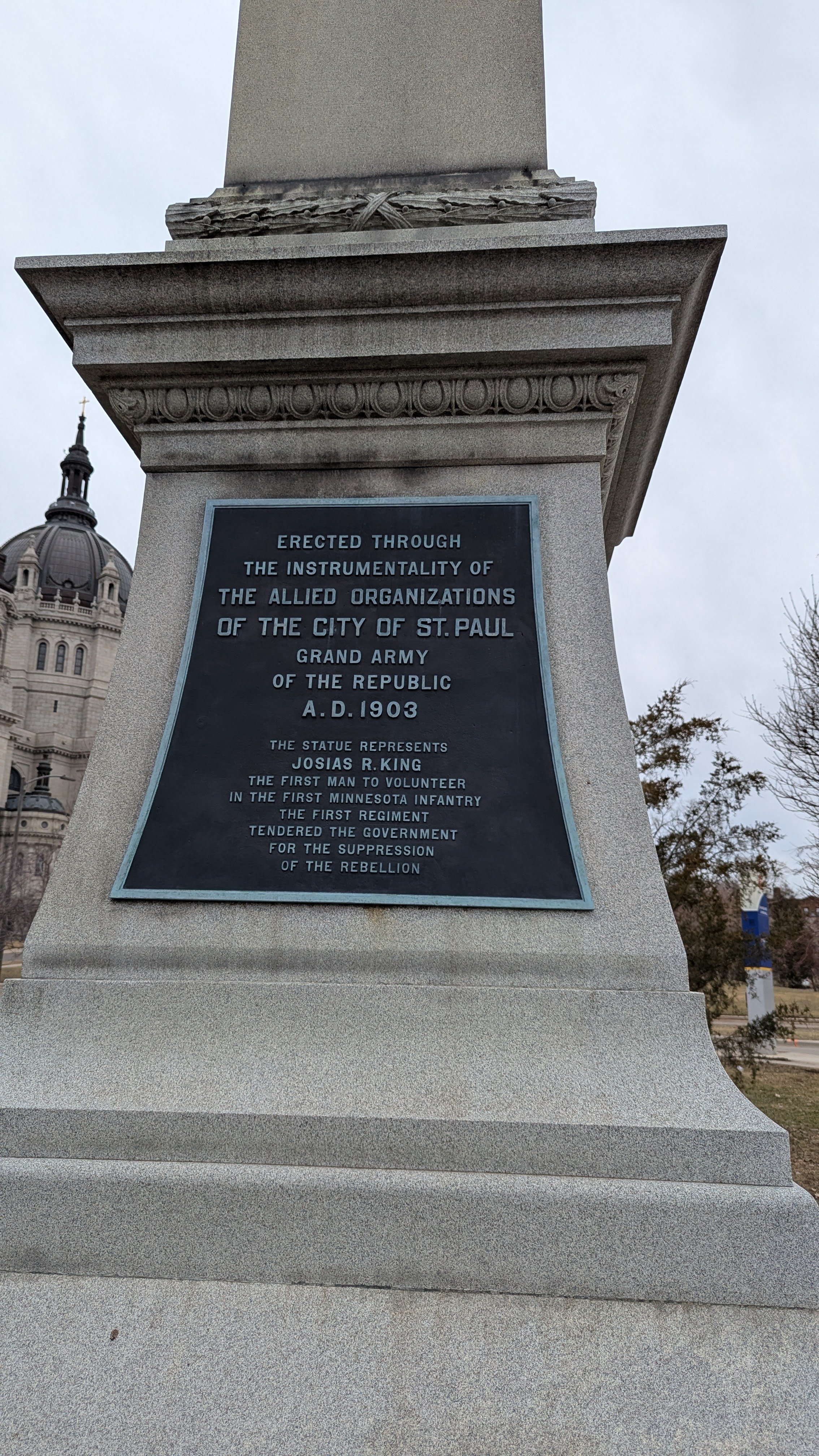 Plaque on eastern side of Soldiers and Sailors Memorial