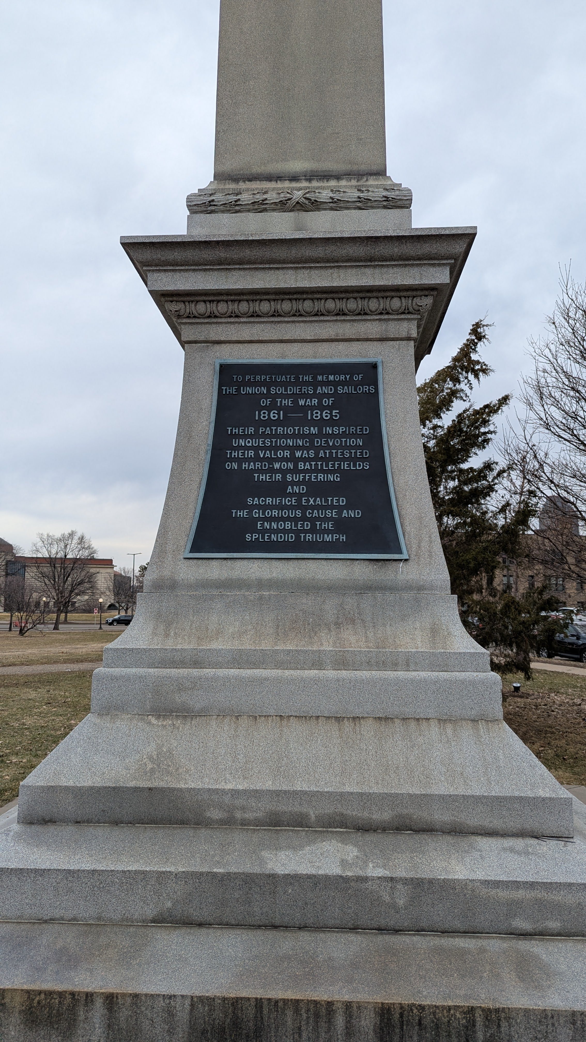 Plaque on southern side of Soldiers and Sailors Memorial