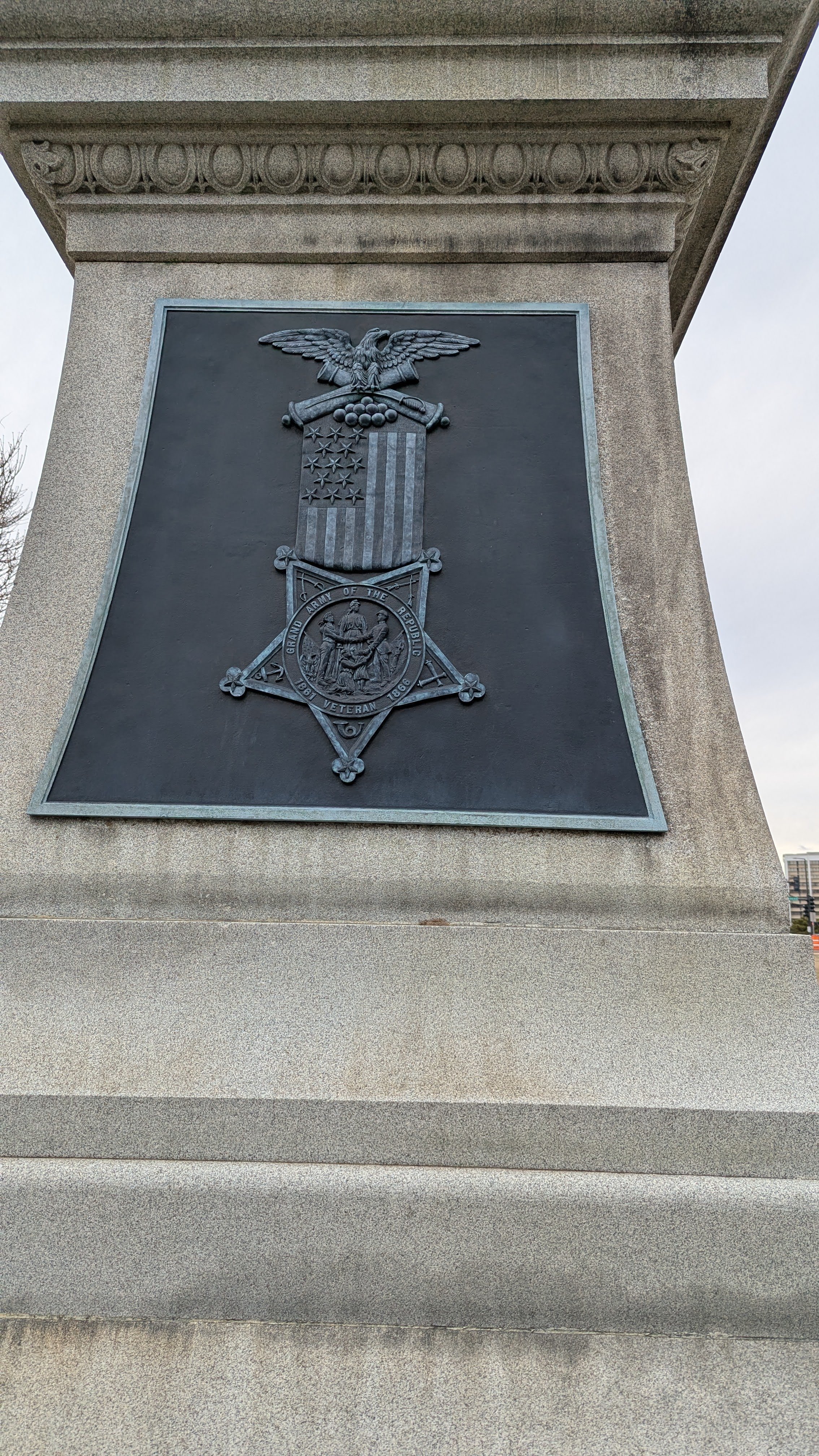 Plaque on southern side of Soldiers and Sailors Memorial