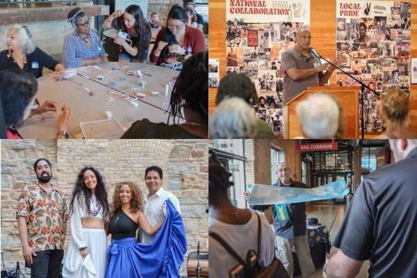 Collage of Images of attendees at the Weaving History event.